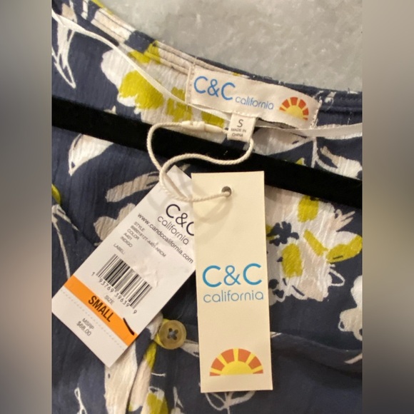 NWT C&C California Size S 3/4 Sleeve Ruffle Waist Lace Button Floral Peasant Top - Picture 11 of 12